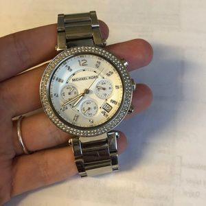 Silver Michael Kors watch with diamonds